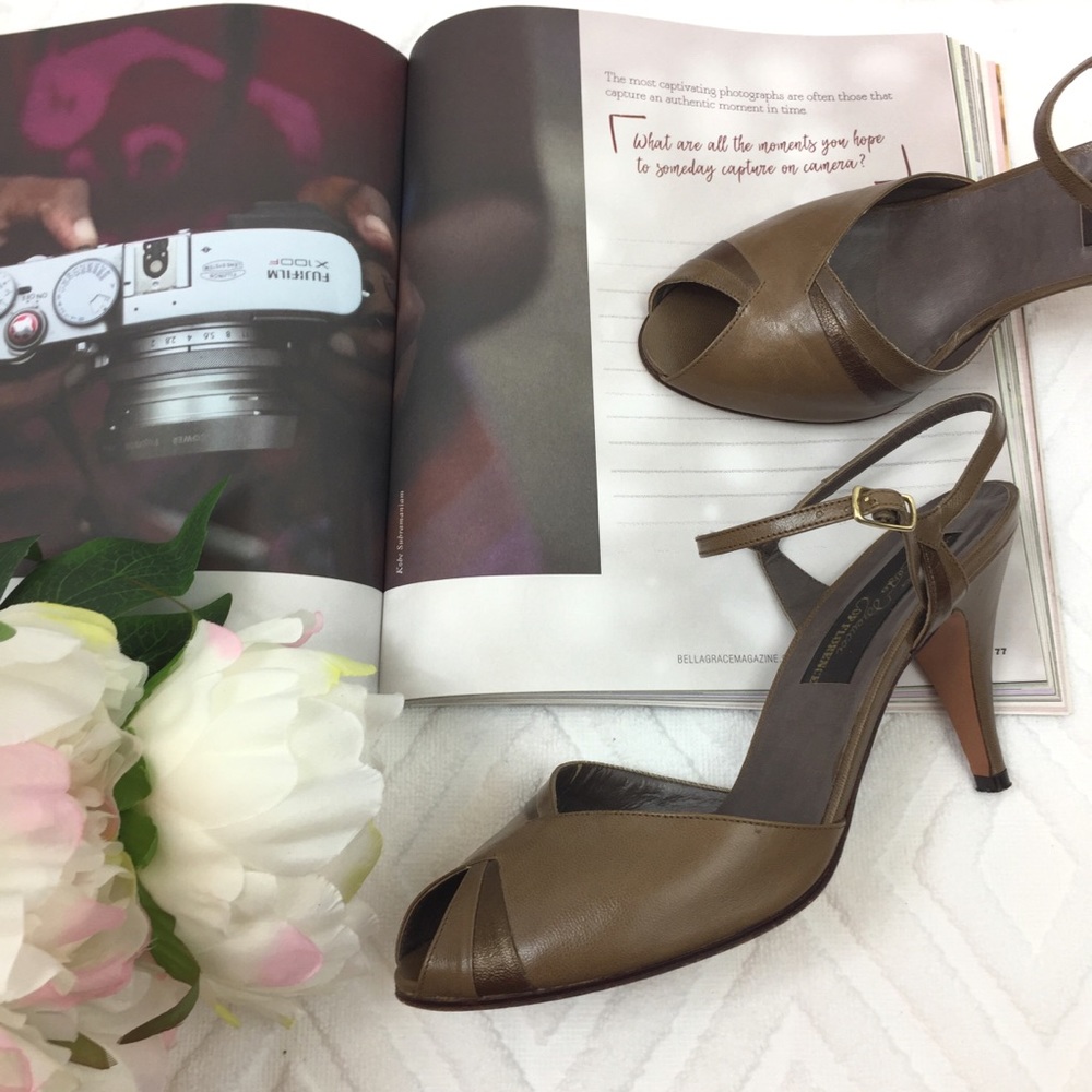 SESTO MEUCCI Taupe Slingback 3” Heels Peeptoe 7B